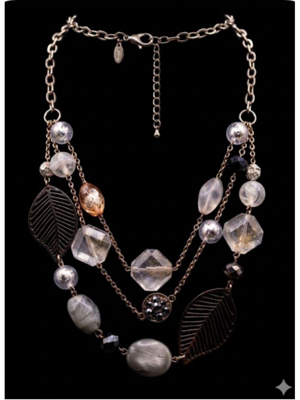Triple Strand Floating Bead Tiered Necklace